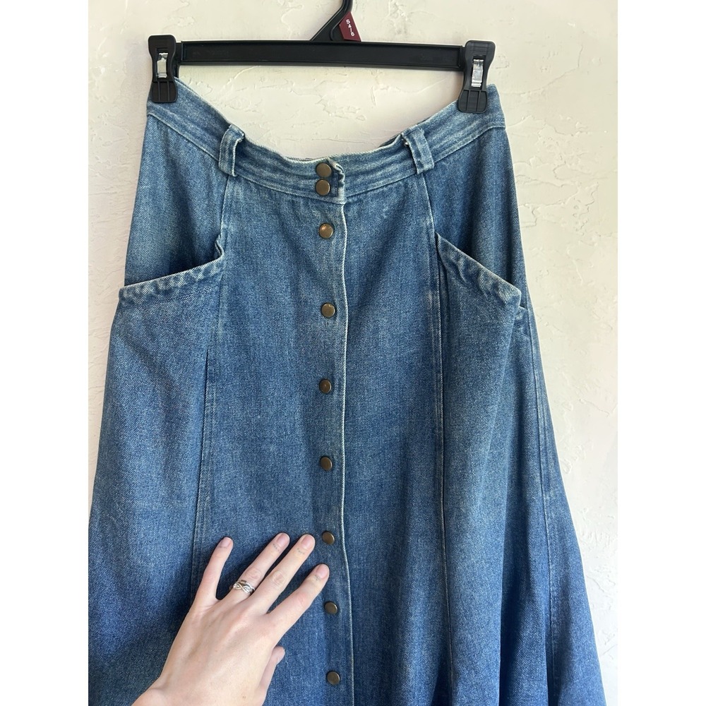 Vintage 80s 90s Westbound Denim Snap Maxi Skirt 10 A Line Flared Western Boho - Picture 5 of 11
